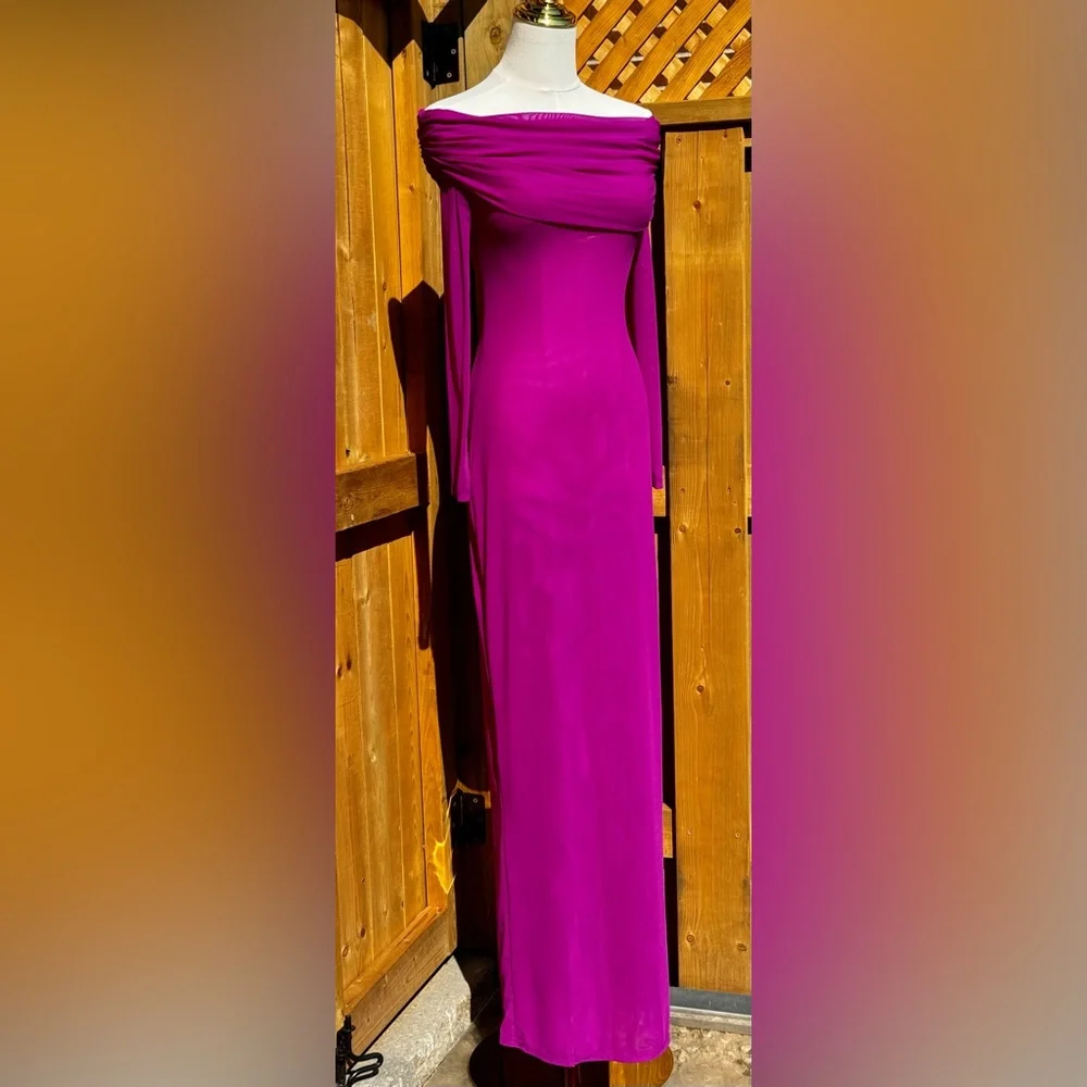 🆕 BRONX & BANCO 🧿 NWOT Monica Off-Shoulder Gown, Fuschia - Sz M - US 6 - Picture 6 of 15